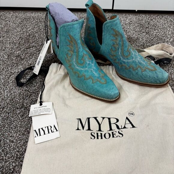 Mayra WESTERLY WESTERN LEATHER BOOTIES NEW in Bag Size 6 Turquoise - Picture 6 of 16